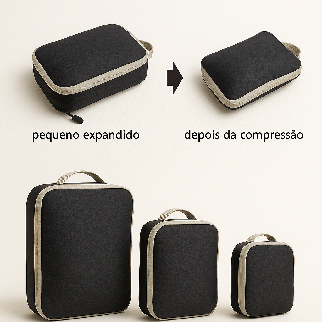 KIT de organizadores de viagem com sistema de compressão